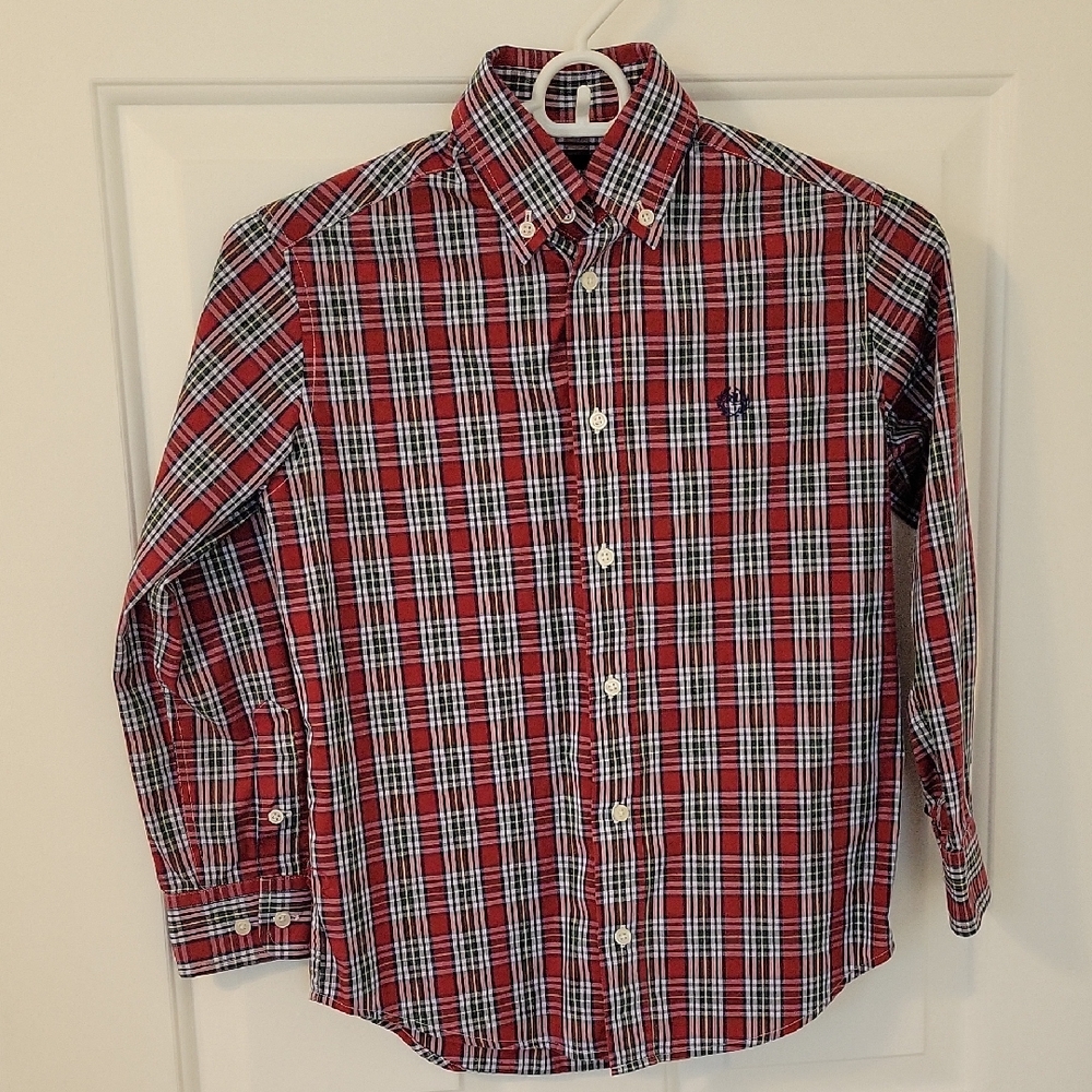 Great Condition Lauren Ralph Lauren Deep Red Plaid Boys Button Down Size 10